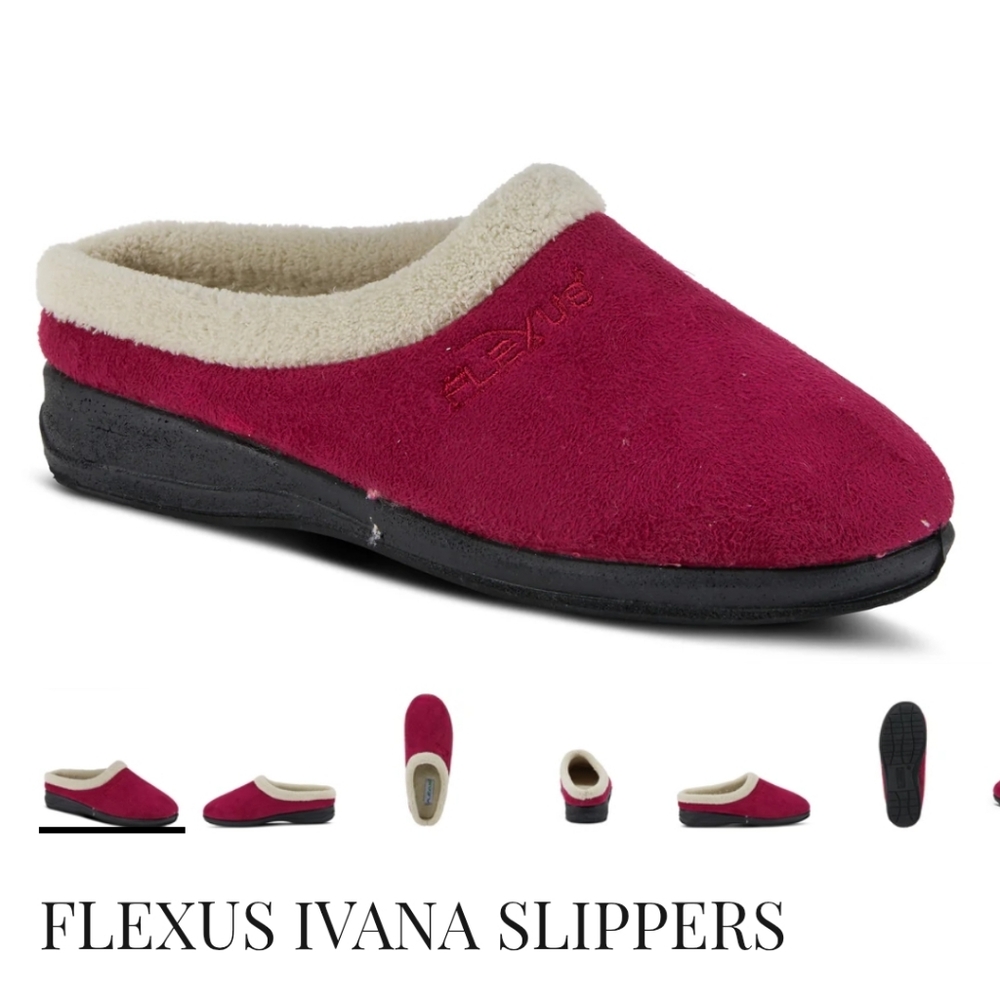 Women's Cozy Slippers - Burgundy and Cream